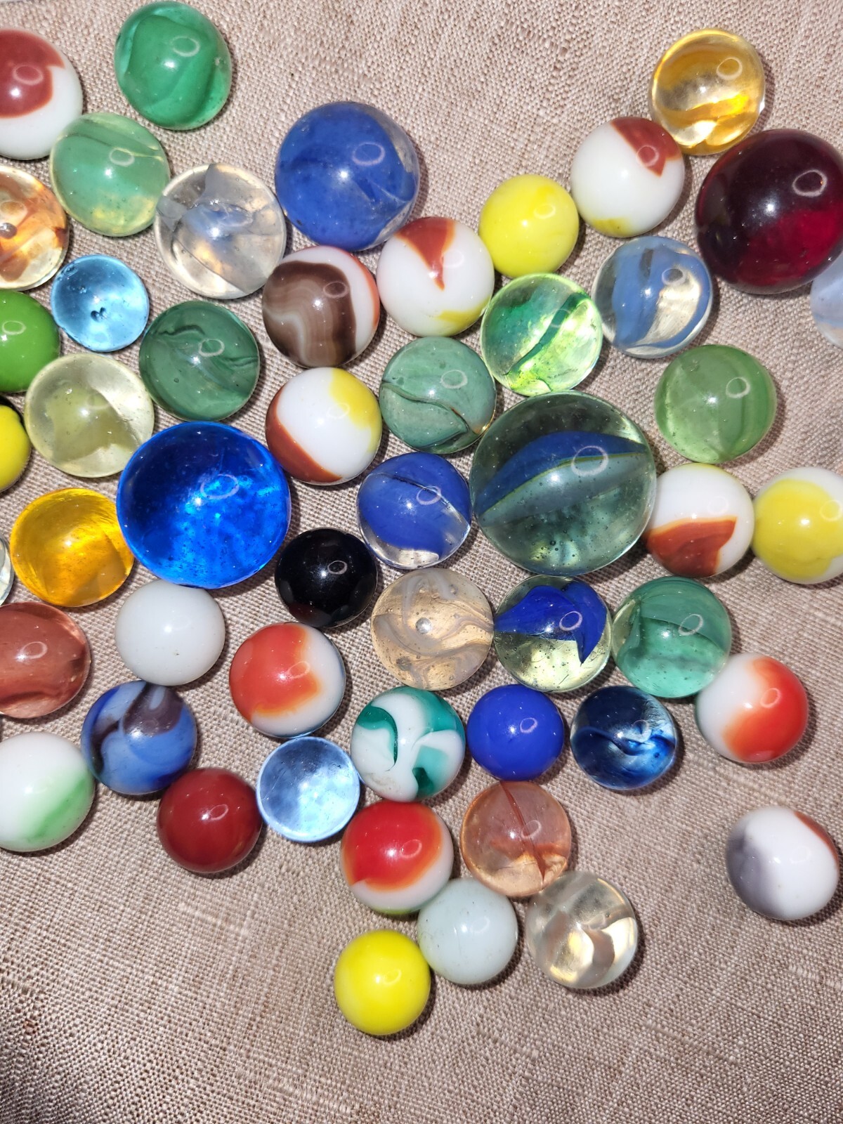 Vintage Mixed Lot Of 54 Marbles Vintage Solid Swirl & Other Toy Marbles