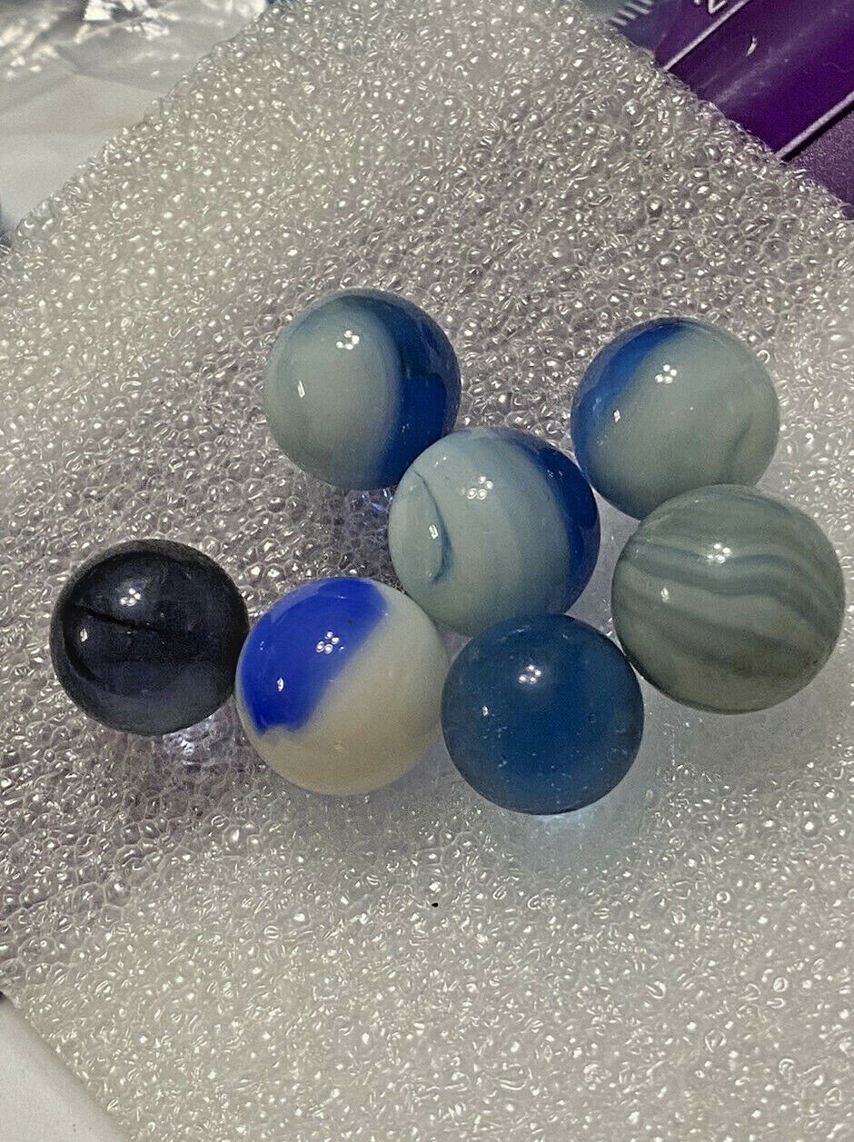Marbles 25 ANTIQUE / VINTAGE BLUE White Swirl Glass Marbles Estate #2