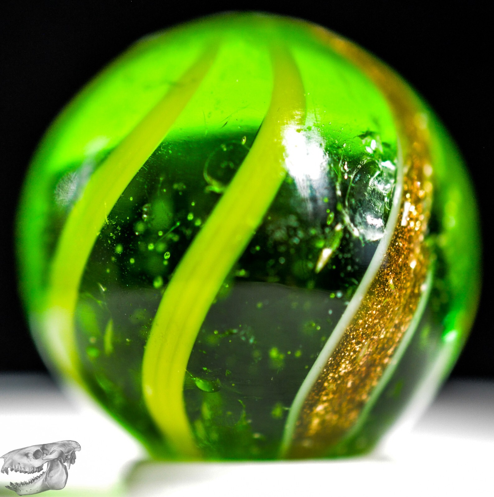 Handmade Banded Lutz Marble, Mint Green Glass 3/4 in, Near Mint, Polished, S1287
