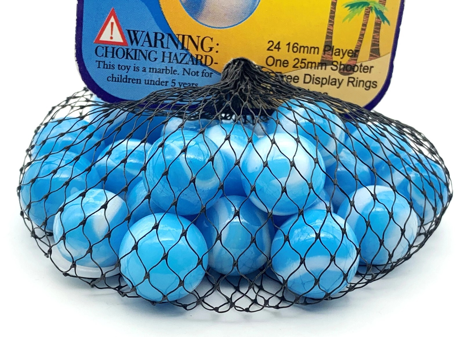 Net Bag 25 Tidal Wave Glass Mega Marbles Lt Blue w White Swirls 2004-2006 Vacor
