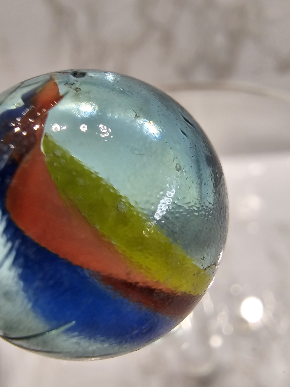 Vtg Marble Colors Pattern Clear Orange Streaks Collectors Toy ? History Game Old