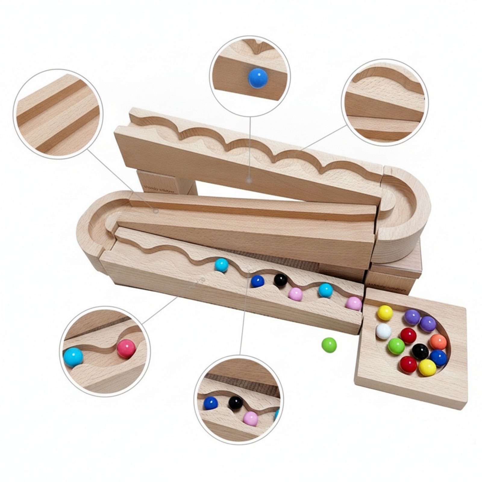 Wooden Ball Track with Blocks Educational Marble Maze Interlocking