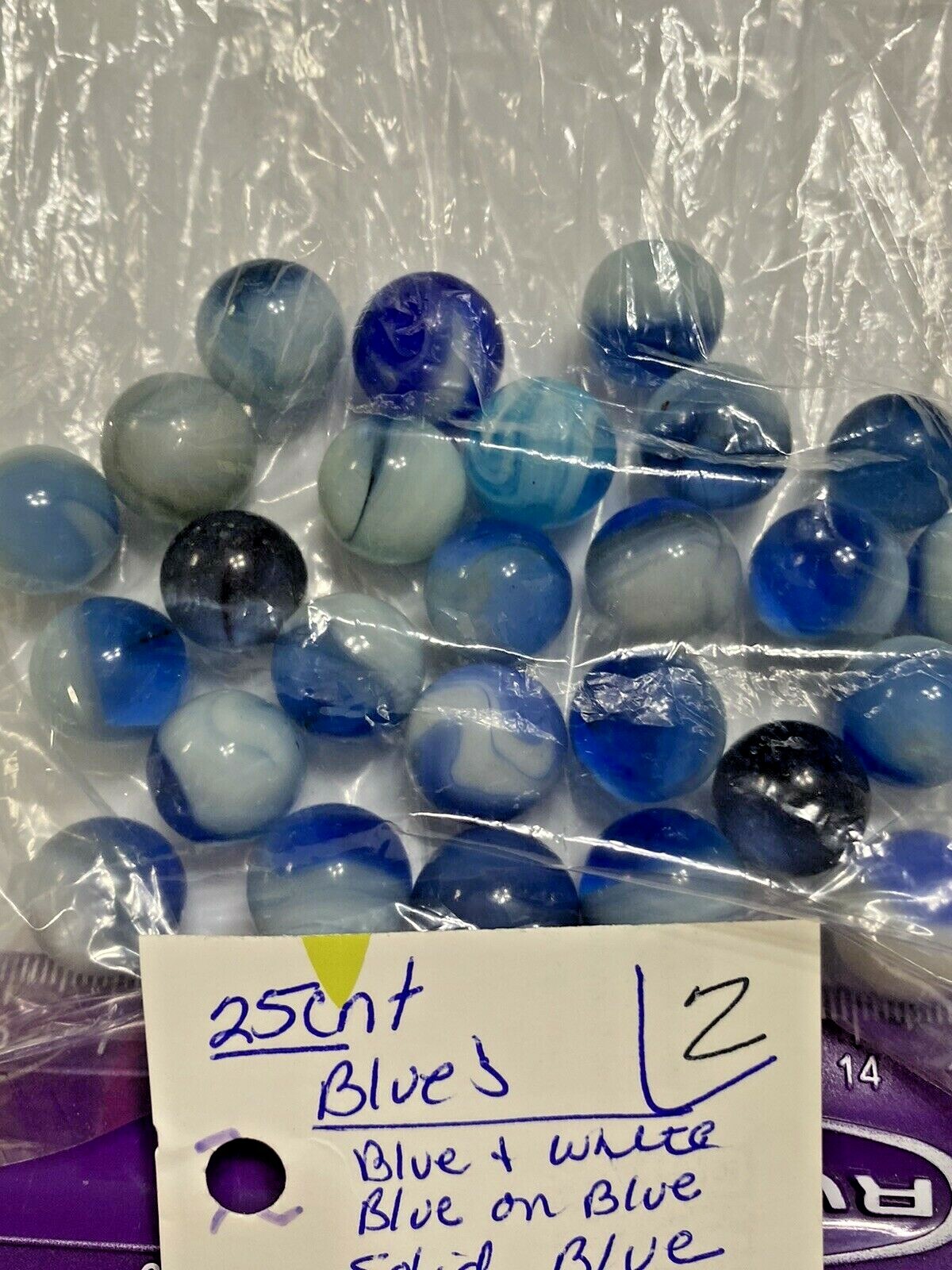 Marbles 25 ANTIQUE / VINTAGE BLUE White Swirl Glass Marbles Estate #2