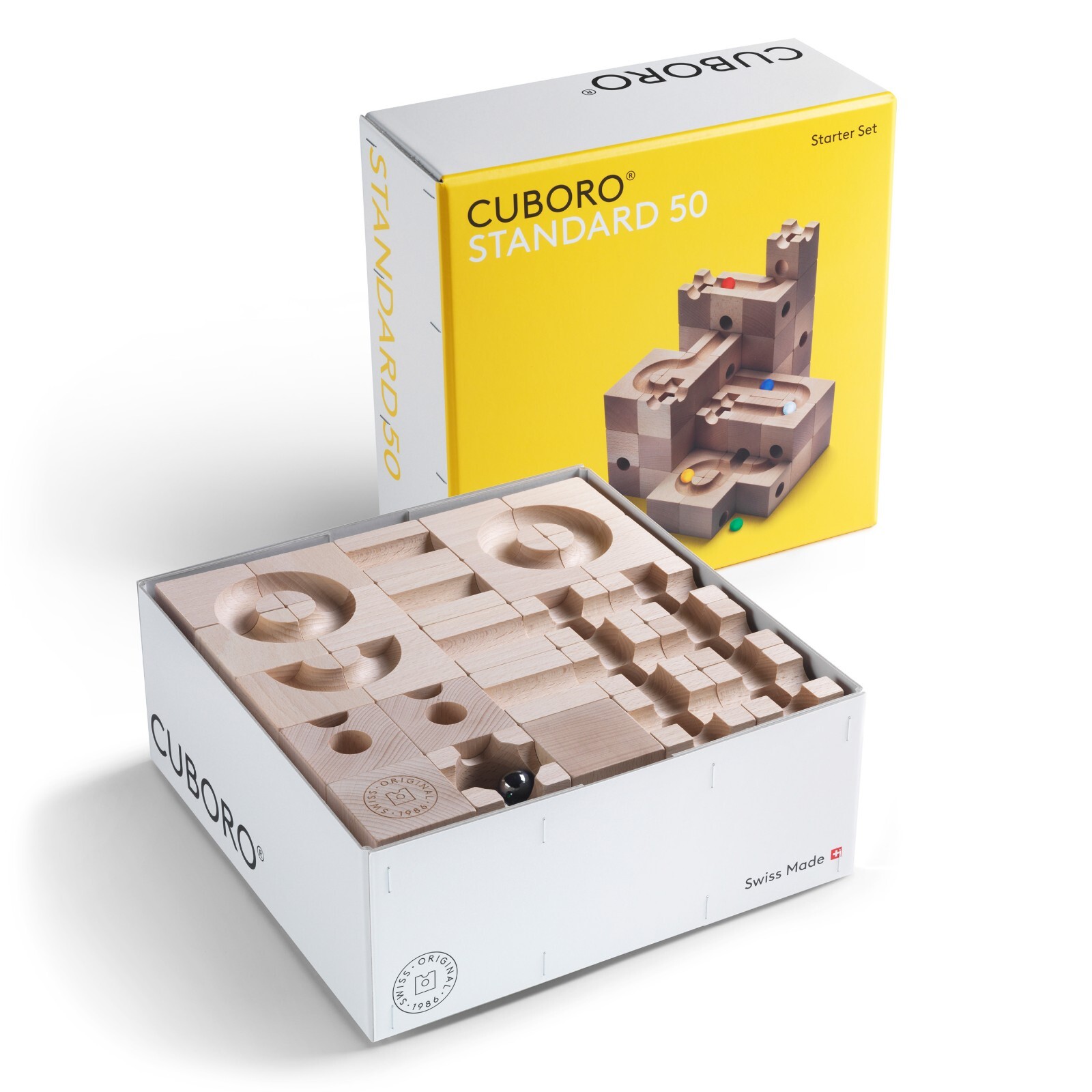 CUBORO STANDARD 50 Starter Set toy marbles run system building wood made Swiss