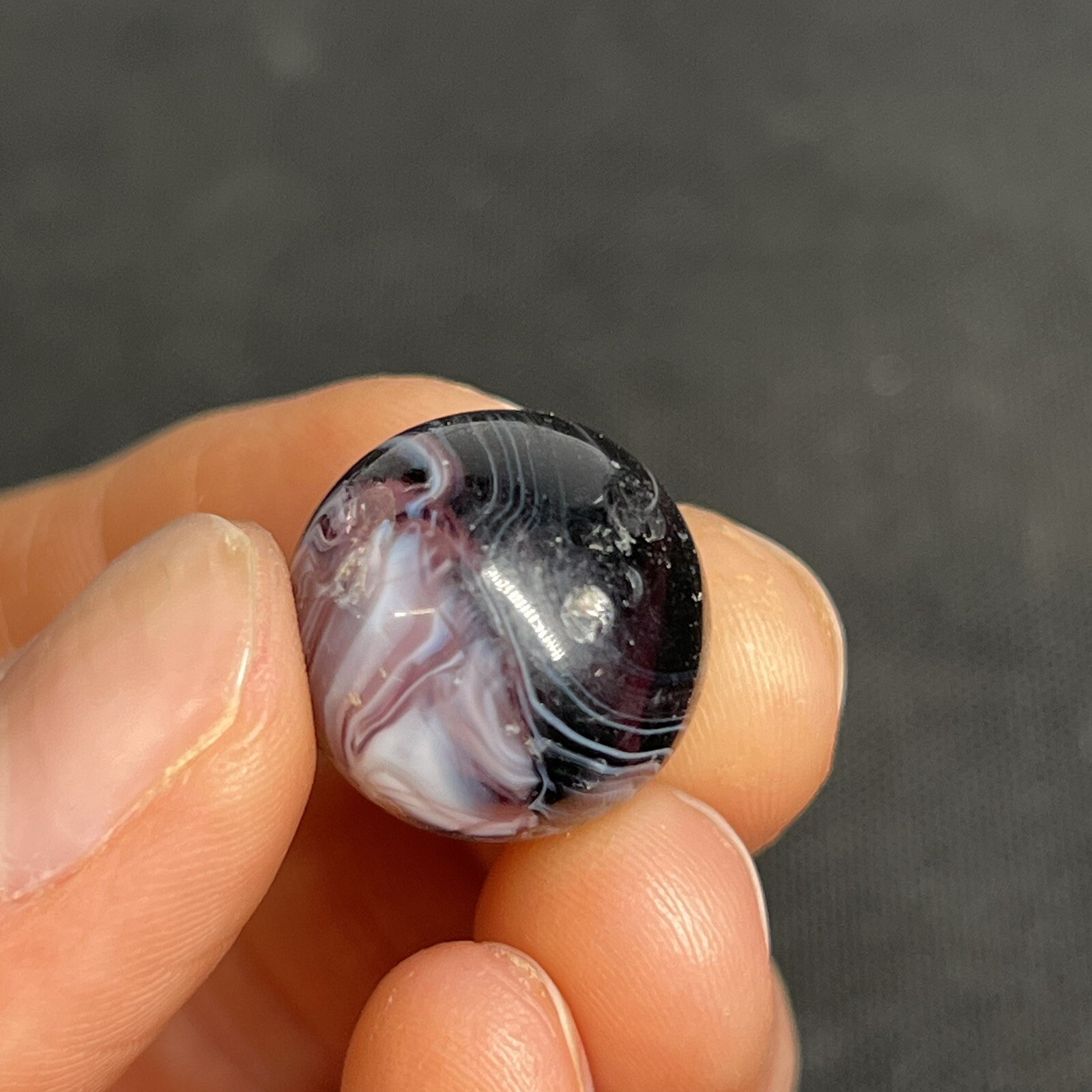 Vintage Akro Agate Peltier Christensen Glass Purple Black Swirl Marble 0.68”