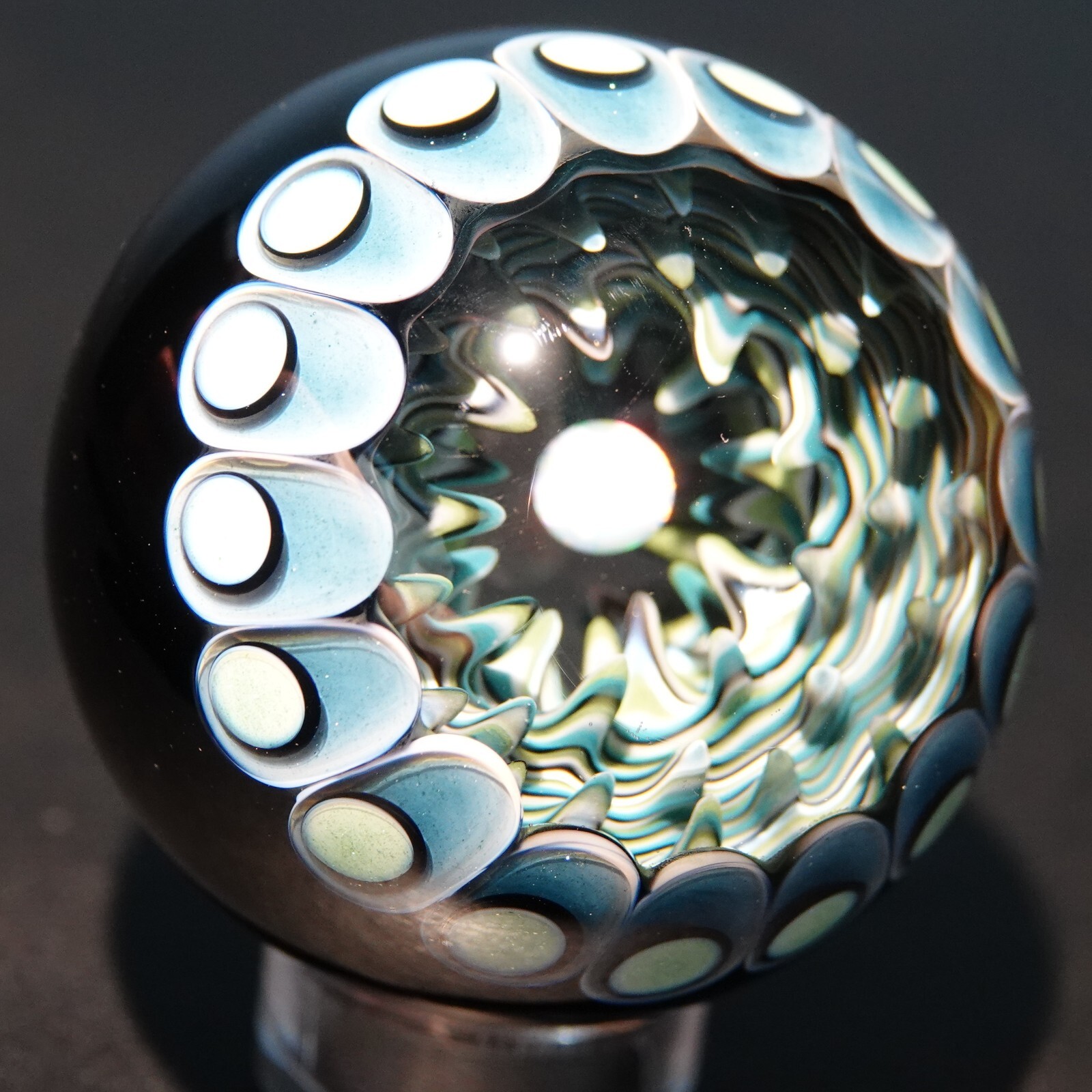 Paul Katherman Contemporary Art Glass Opal Eater Cave 2.1″ Dotstack Marble WOW!
