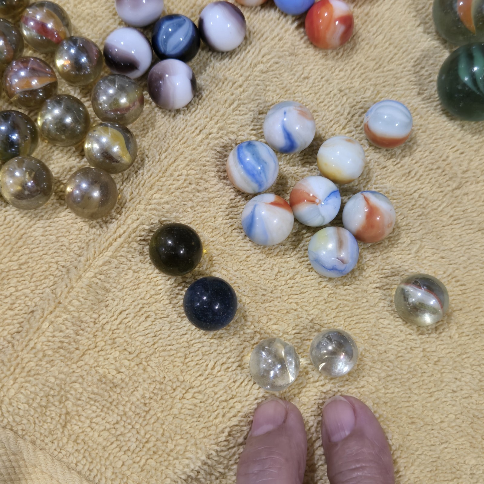 56 Vintage Marbles: 3 Reg. Boulders; 3XL Boulders; 50 Common-size Marbles. L00K!