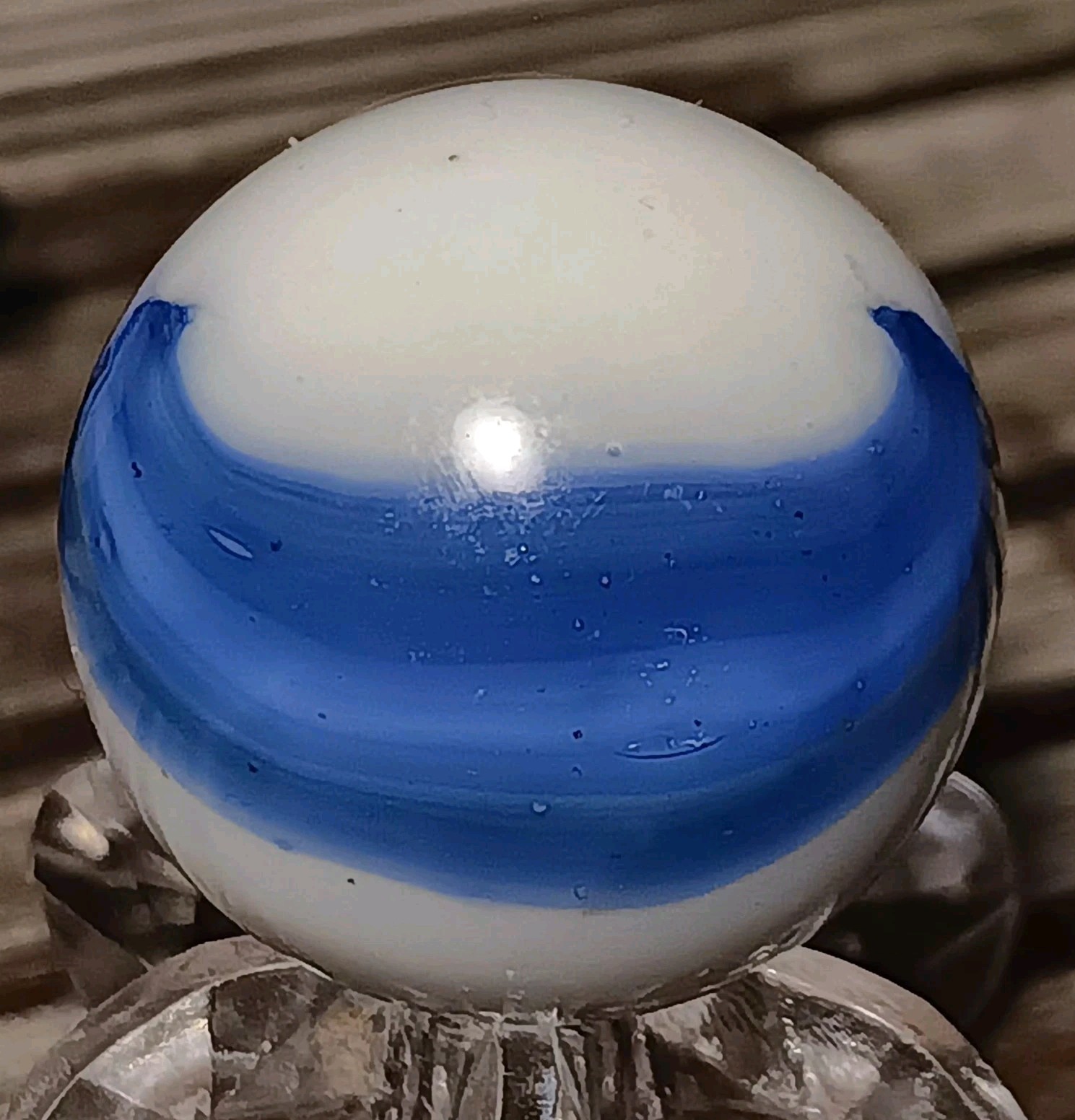 Marble King Hybrid Rainbow Marble. .3/4″ Mint. Blue W- Green Tracer