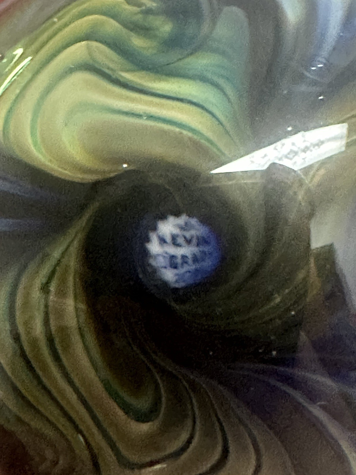 ⁠Kevin O’Grady Art Glass Vortex Marble Paperweight Dichroic Galaxy Signed⁠ 1.75”