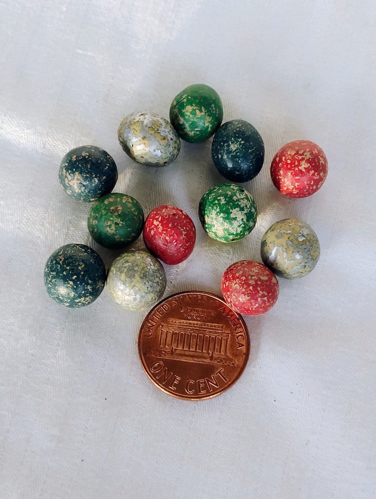Antique Clay Marbles Lot of 12 Size 7/16″ Fun colors!