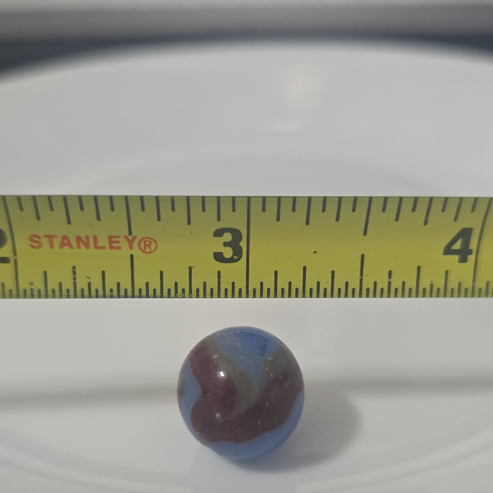 Glass Toy Marble, Blue w/ Maroon Red & White Swirl Design, Ages 17+ Years