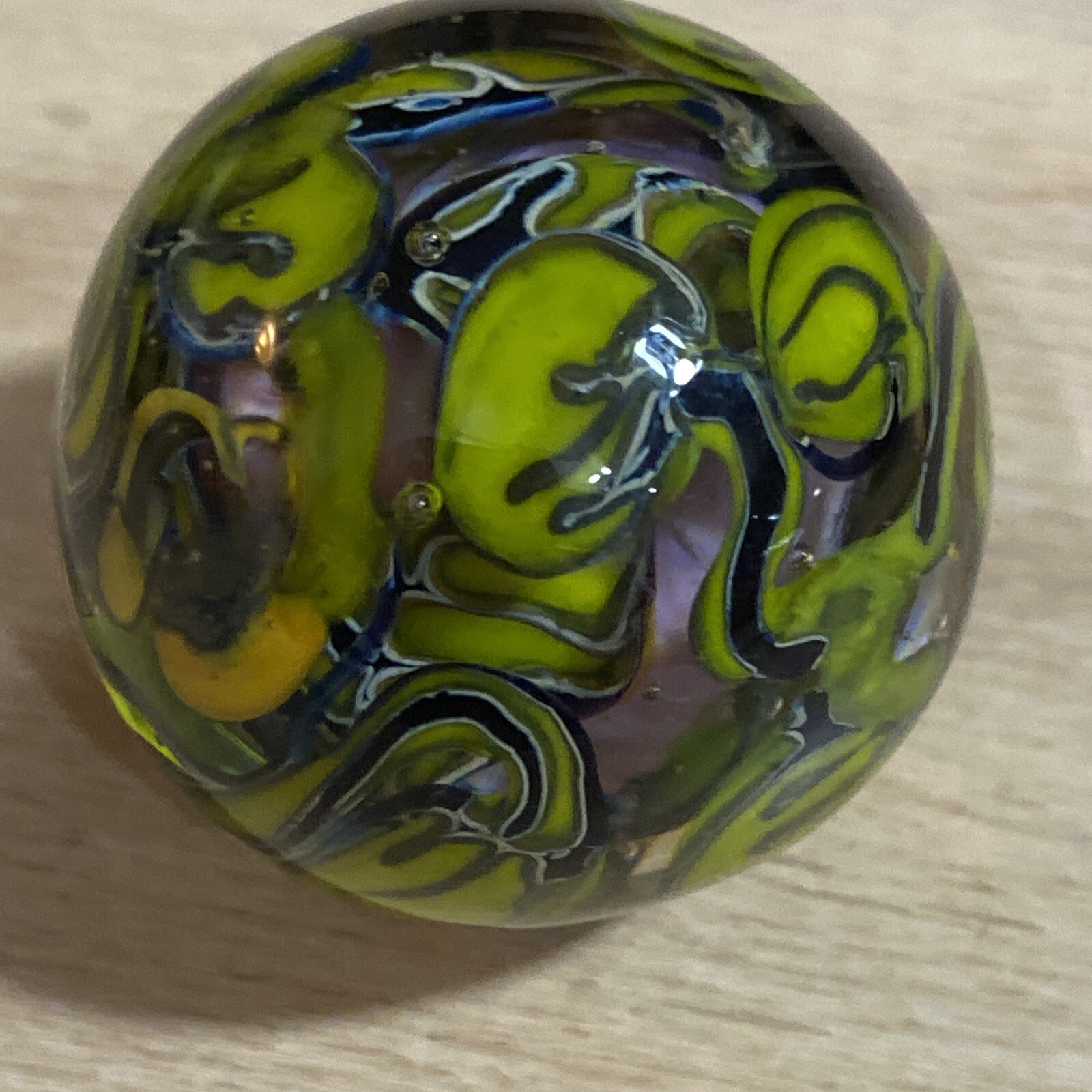 handmade Floral 1.53” glass marble With Massive Stringer W/ Leaves Etc