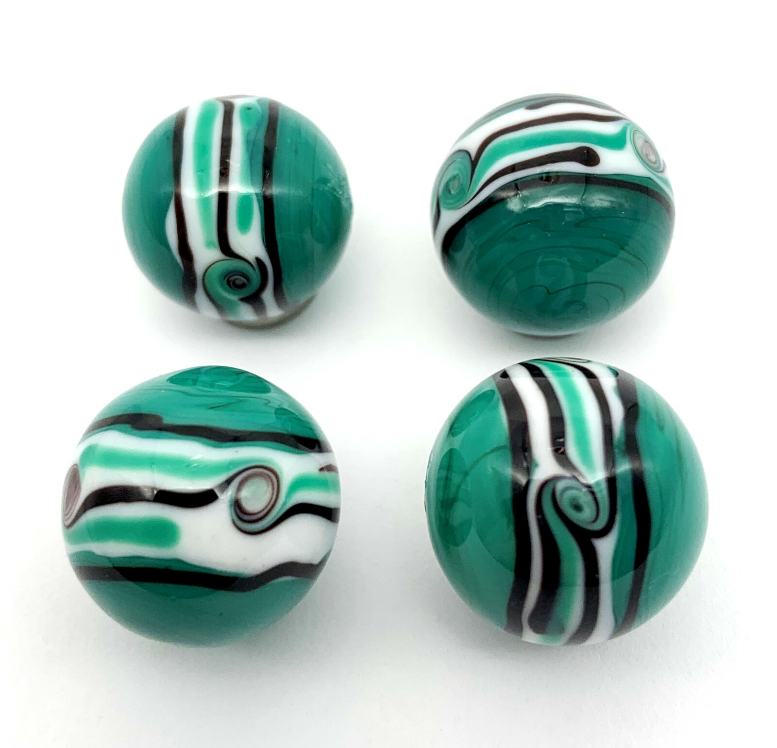 NEW for 2022! 16mm “Riptide” Green/Teal Handmade Art Glass Marbles Pk 4 (5/8th”)