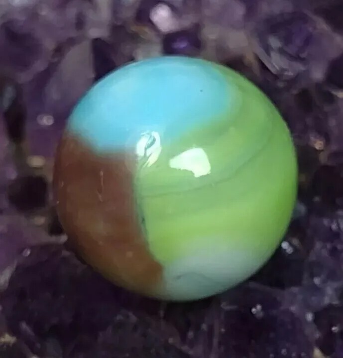 Cute 🐦Robin Blue , Purple & Green – Tiger Eye Vitro Glass Vintage Marbles .63″