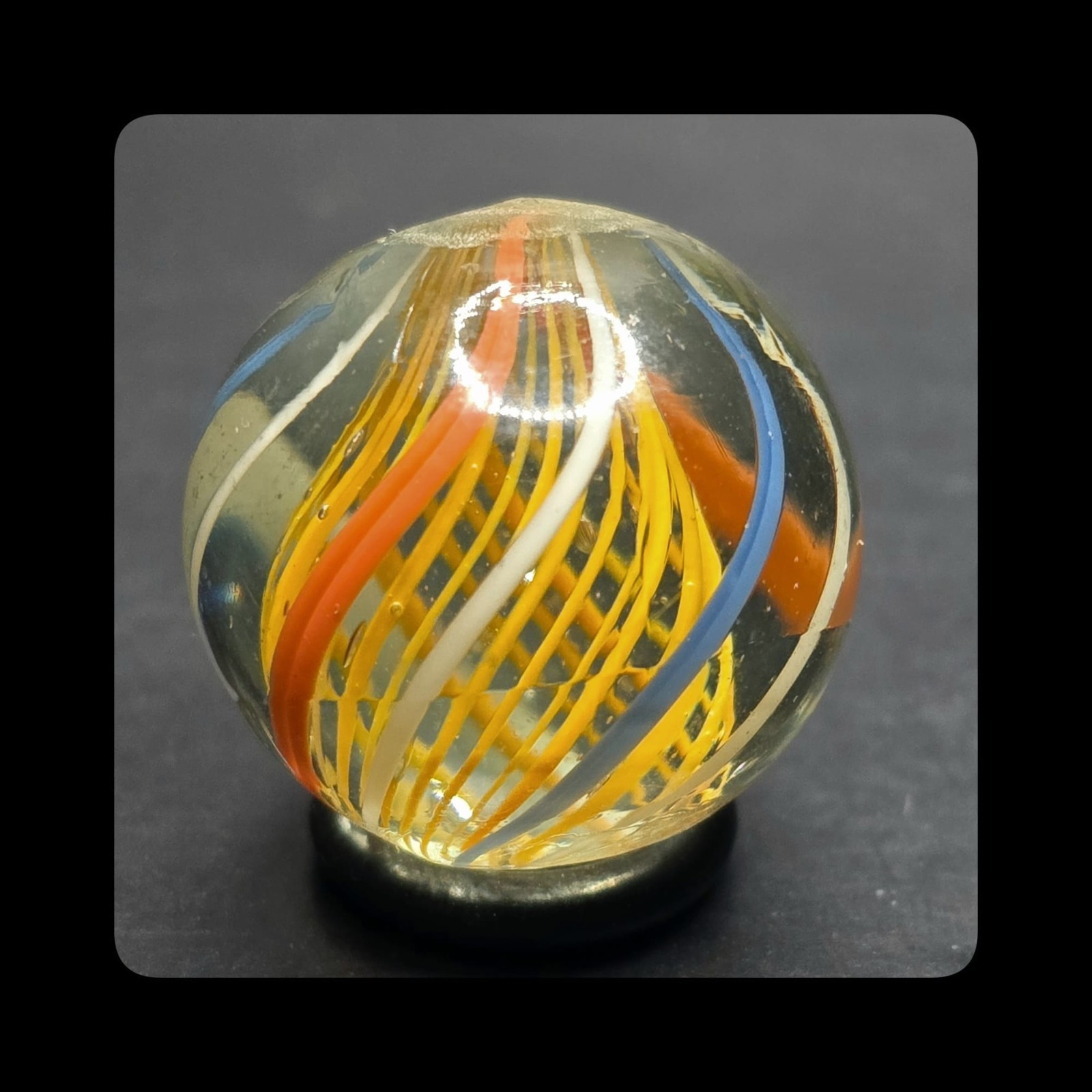 ~Mic’sMibs~27/32″ Fat Orange Latticino Core Swirl Shooter Mint 9.6