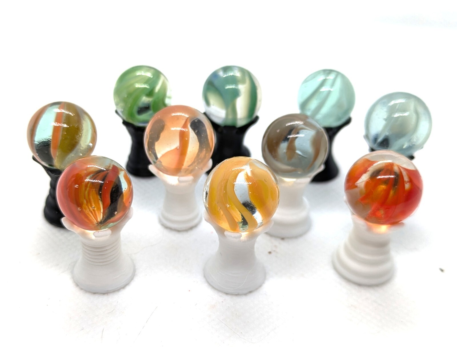 Lot of 10 Vintage Glass Marbles Cat’s eye Swirl 4-7 Veins Various Colors