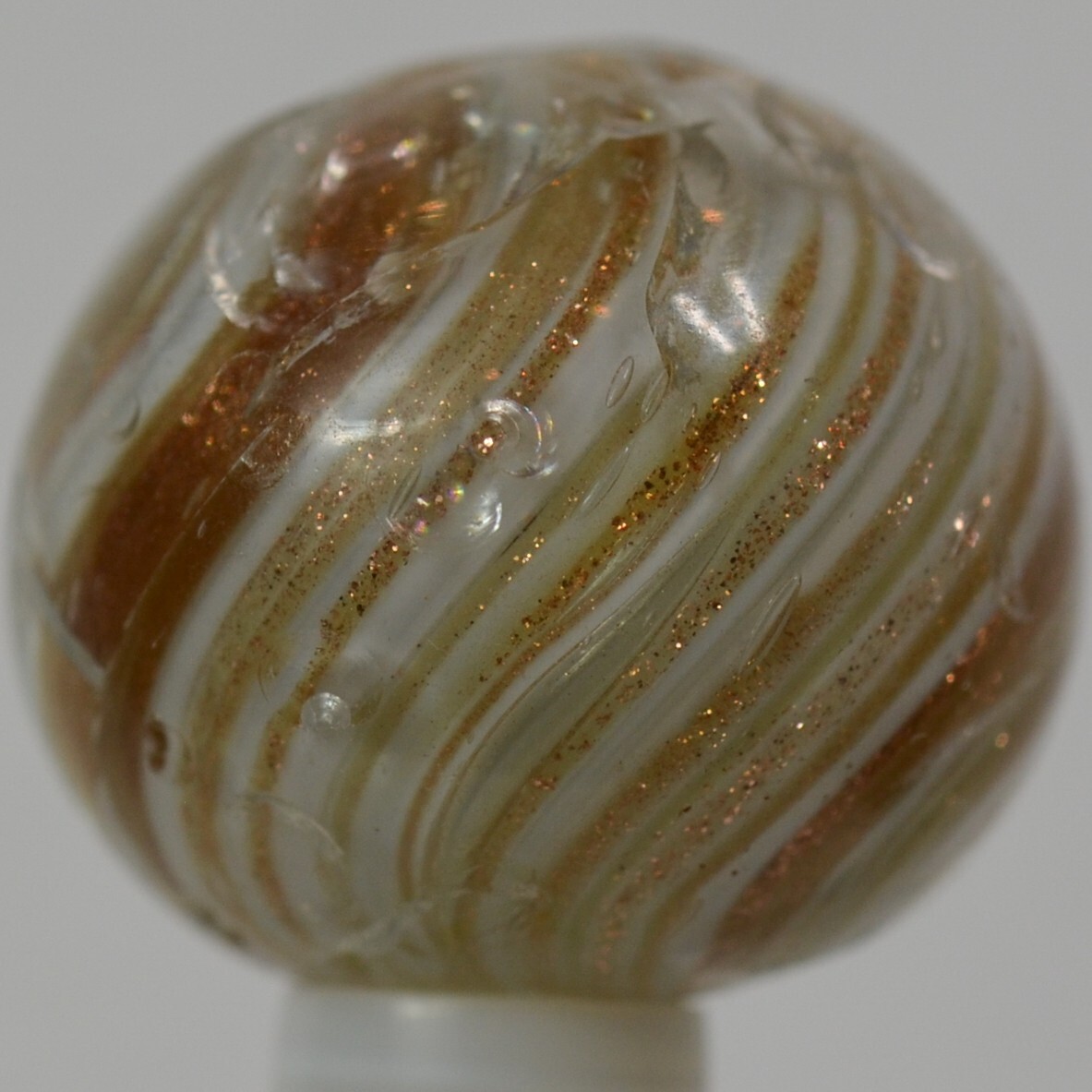 Handmade White Onionskin Lutz Marble, Larger 3/4 in, Polished, Germany, S1336