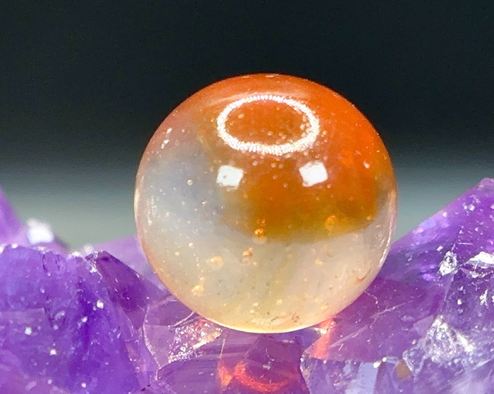 PEEWEE Vintage Akro Agate Patch Marble – Red & Wispy Clear – .48″ TINY!