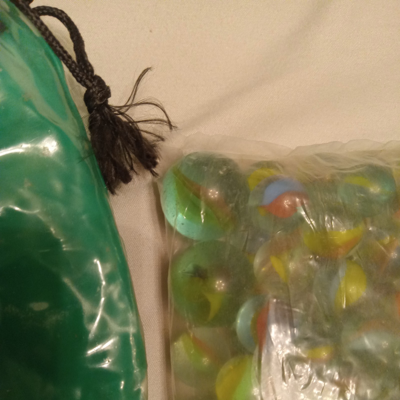 Marbles in Vintage Plastic Bag Green Unopened New 102 Tri-color Cats Eye