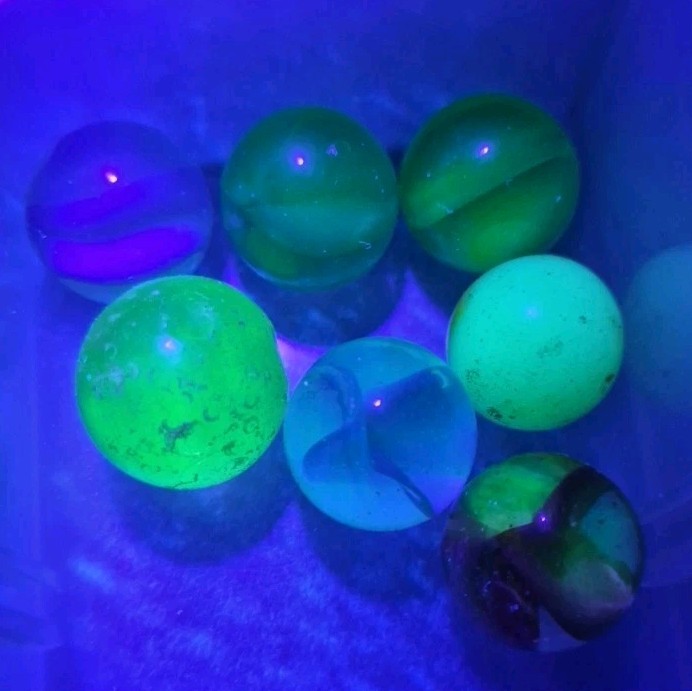 7pc Super Glow UV Reactive Marble Lot Uranium Selenium Cadmium Glass