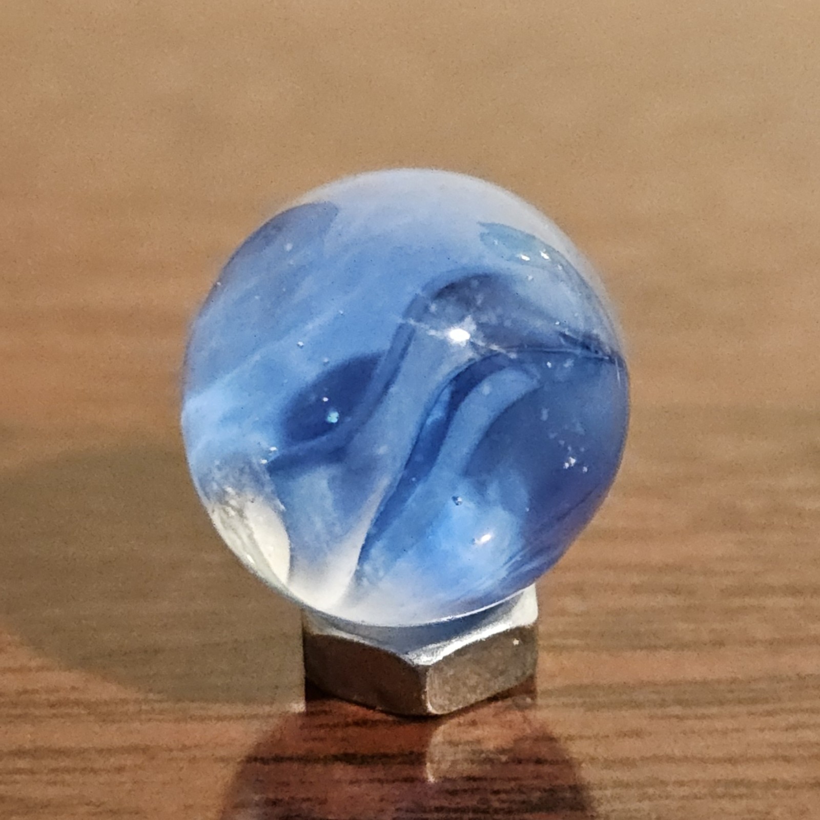Vintage CE Bogard Blue Floppy 4-Lobe Cats Eye .593″ Glass Marble