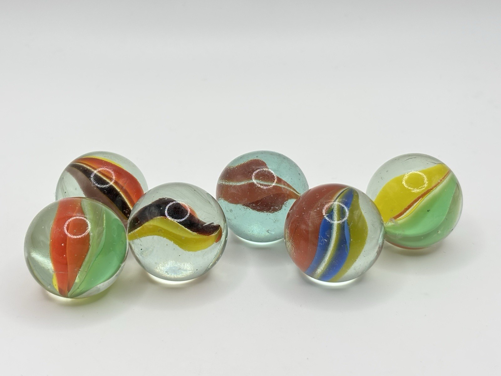 Vintage 1984 KITTY CUCUMBER Six Fancy Jumbo MARBLES In Box RARE Set of 6