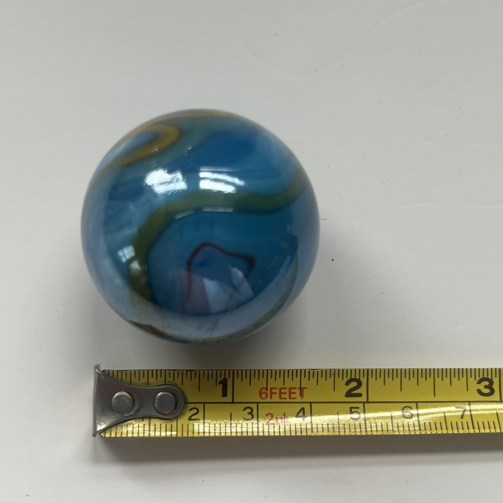 Vintage Large Shooter Marble Opaque Agate Swirl Ribbon Sky Blue Orange Beautiful