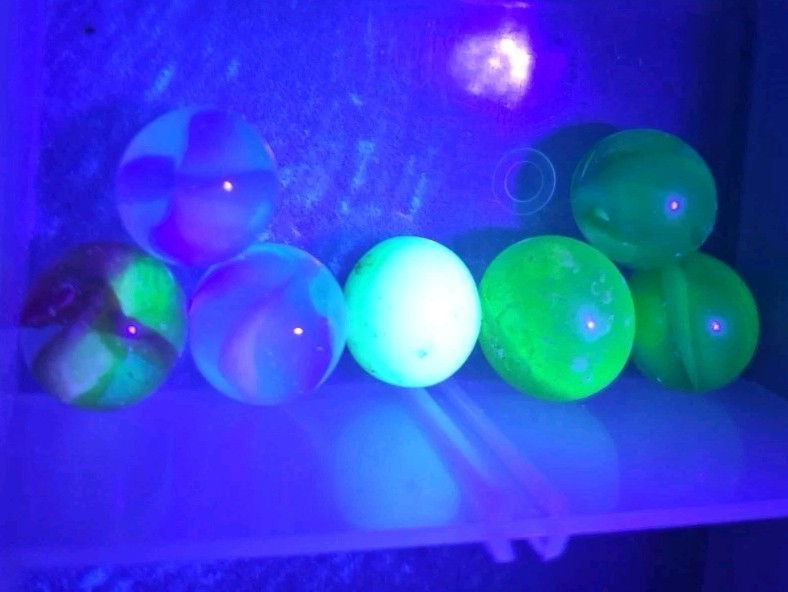 7pc Super Glow UV Reactive Marble Lot Uranium Selenium Cadmium Glass