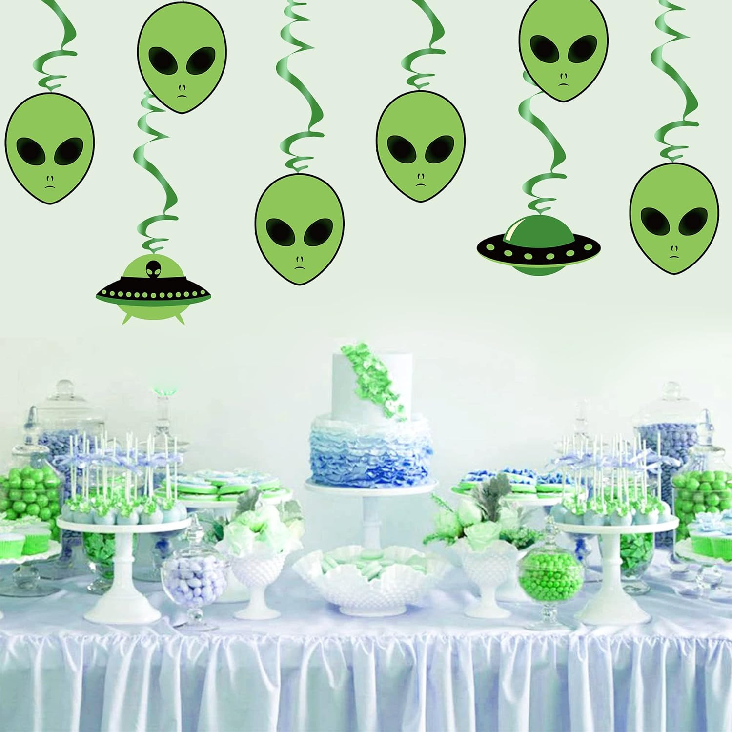 Swirls & Cutouts Green Alien Theme Hanging Swirl Decorations UFO Theme Ceiling W