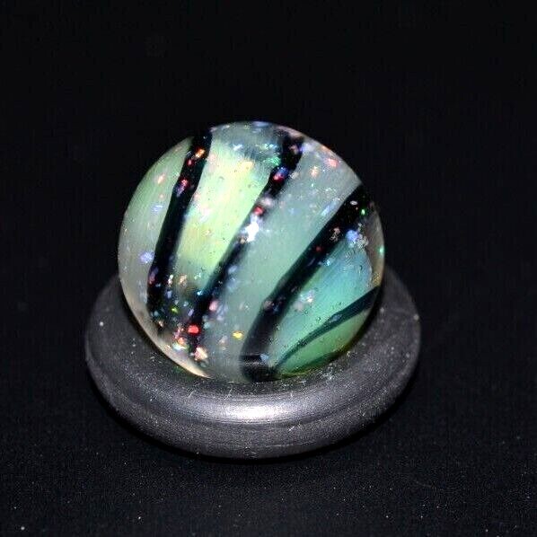 BRYAN TRILLAS GLASS MARBLE/.493″-MOTHER OF PEARL BLACKLIGHT-GREEN LUTZ, NEON,WHT