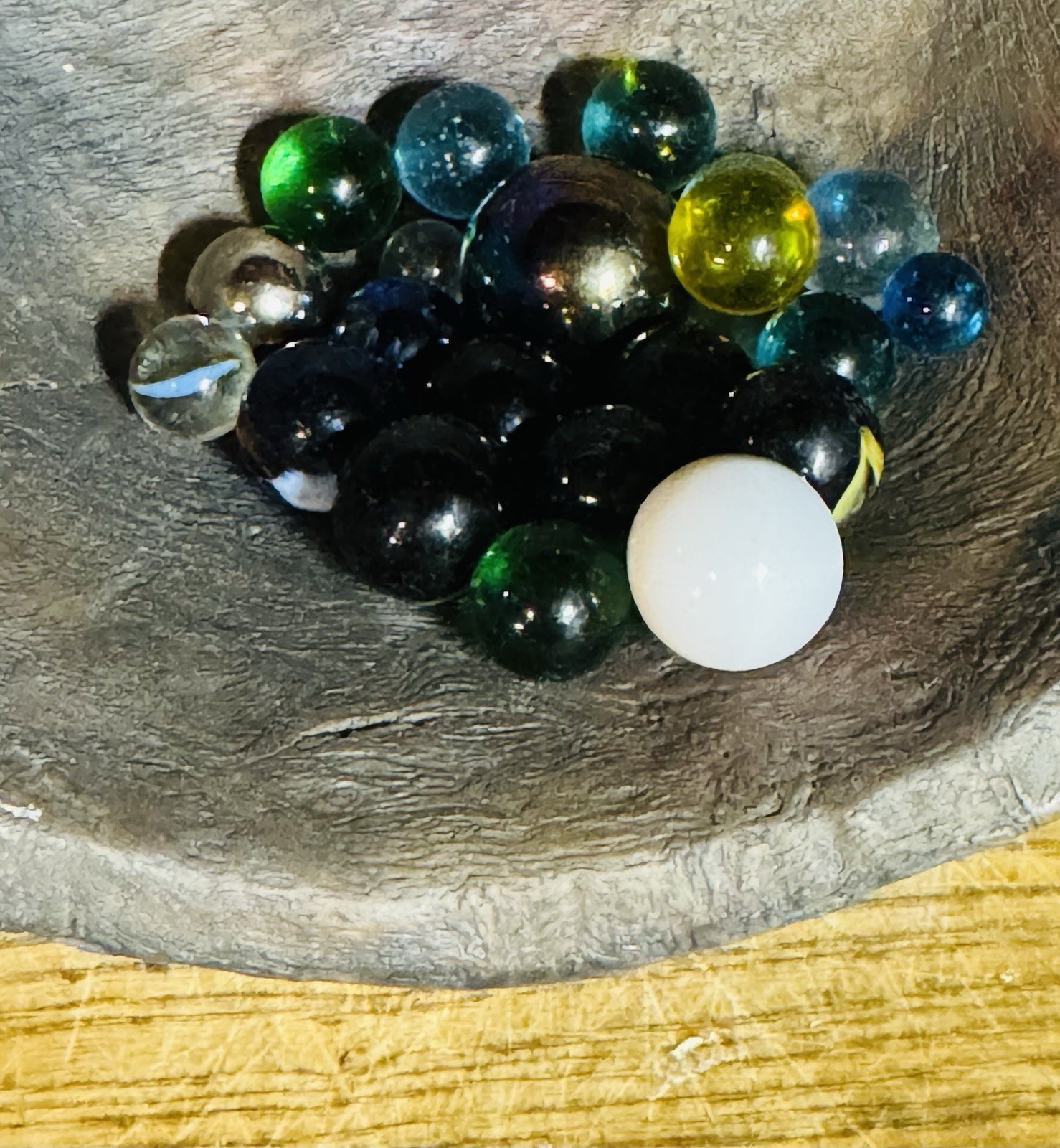 Vintage Toy Marble Collection Cats Eye? Blue Green Swirl Agate? Silver 21 Glass