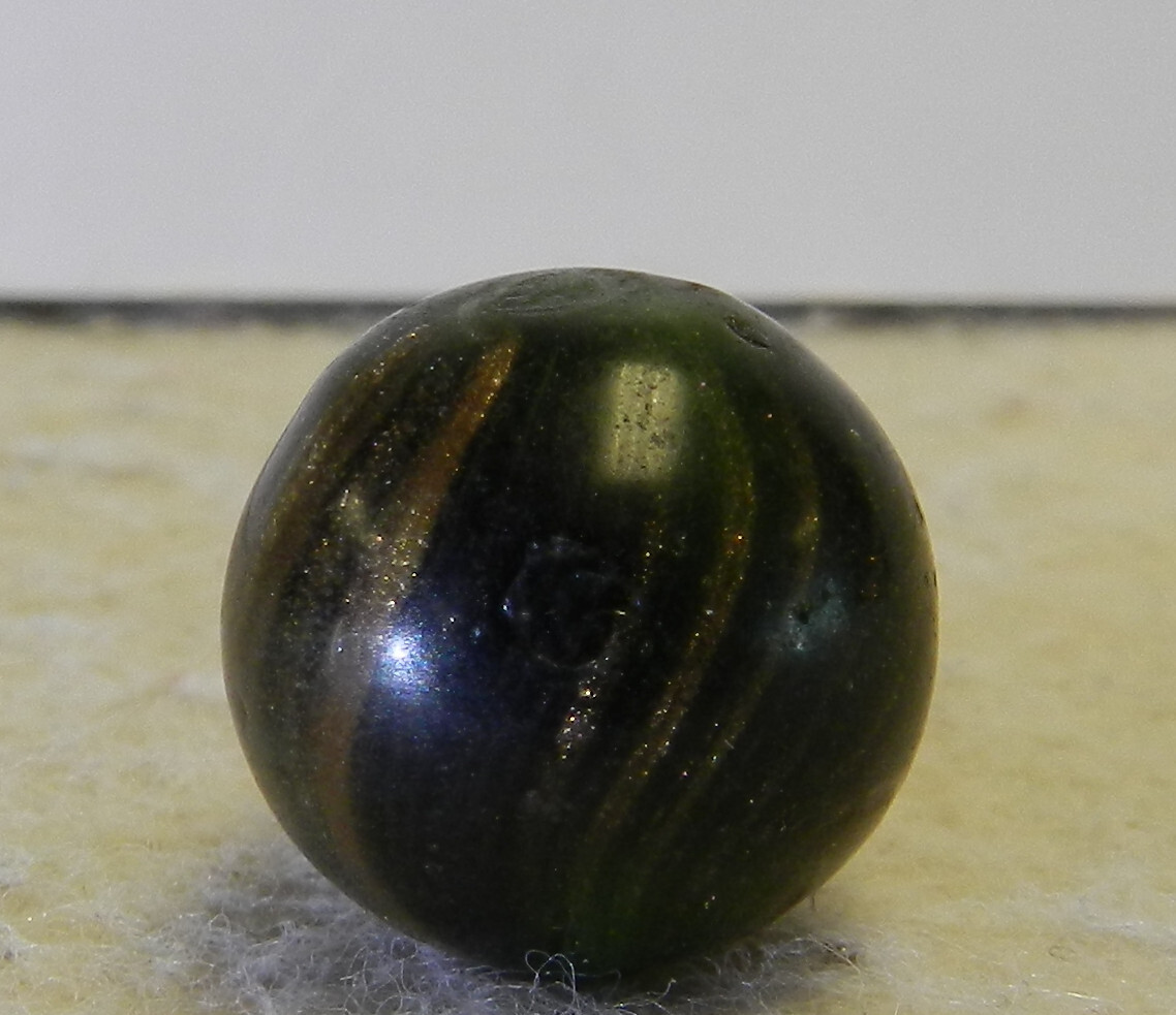 #16143m Vintage Dark Green German Handmade Mist Lutz Marble .65 Inches