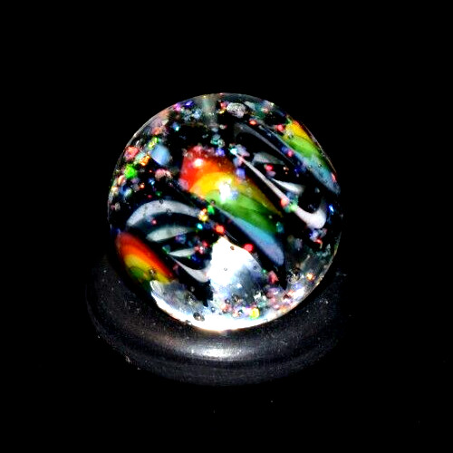 BRYAN TRILLAS GLASS MARBLE/.550″-OPAL RAINBOW ZEBRA PEEWEE-UV,ORANGE,YELLOW,LIME