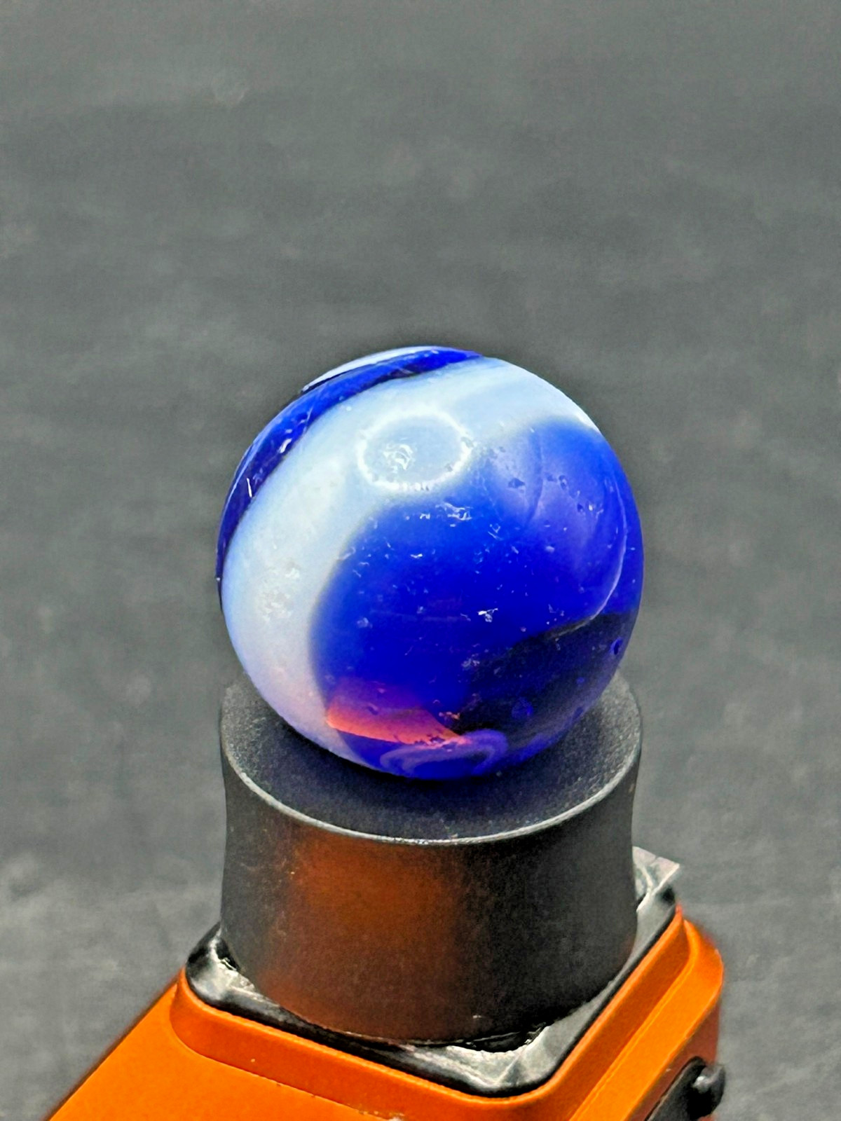 Christensen Agate Co. Swirl Blue & White UV+ Marble .68″ Near Mint+ CAC12