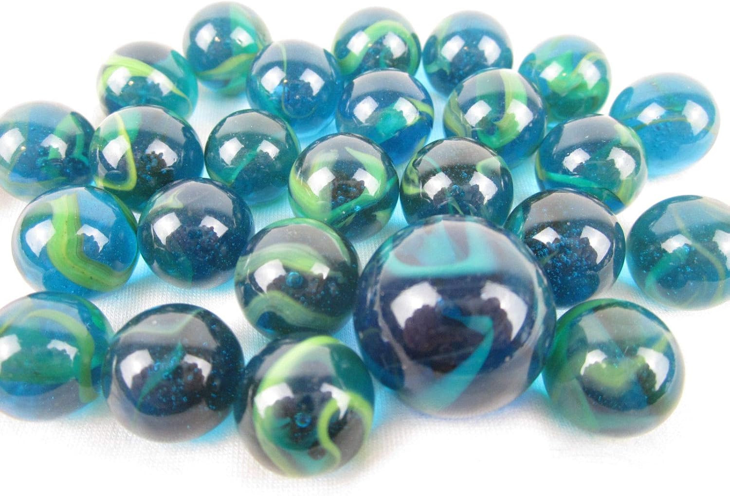 ~25 Glass Marbles SEA Turtle Blue/Green Translucent Swirl Classic Style Game Pac