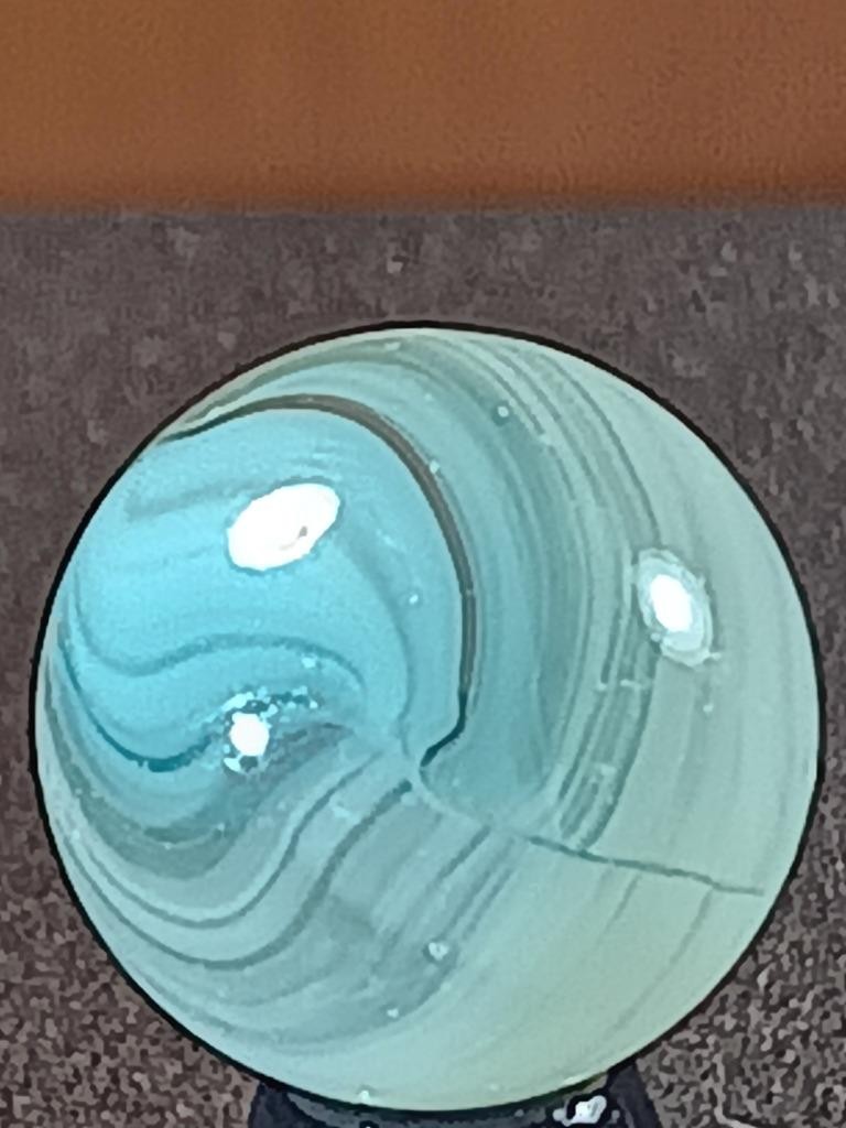 5/8″ Vitro Brilliant Turquoise Patch Wispy White on Clear NM Serious Marble B202