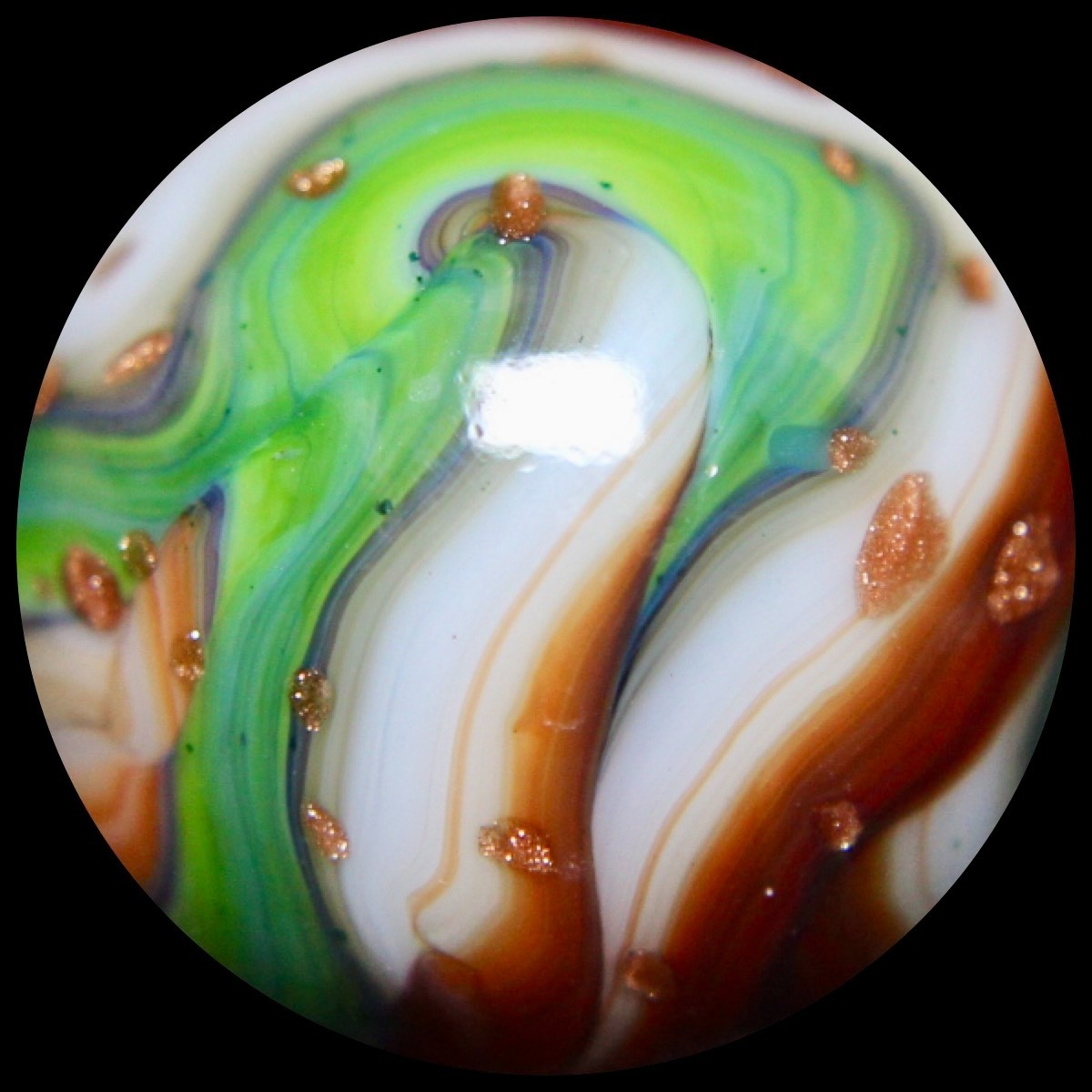 DAS Memorial Day 2018 Marble: Tangerine & Green w/Gold Lutz Nuggets 0.748″