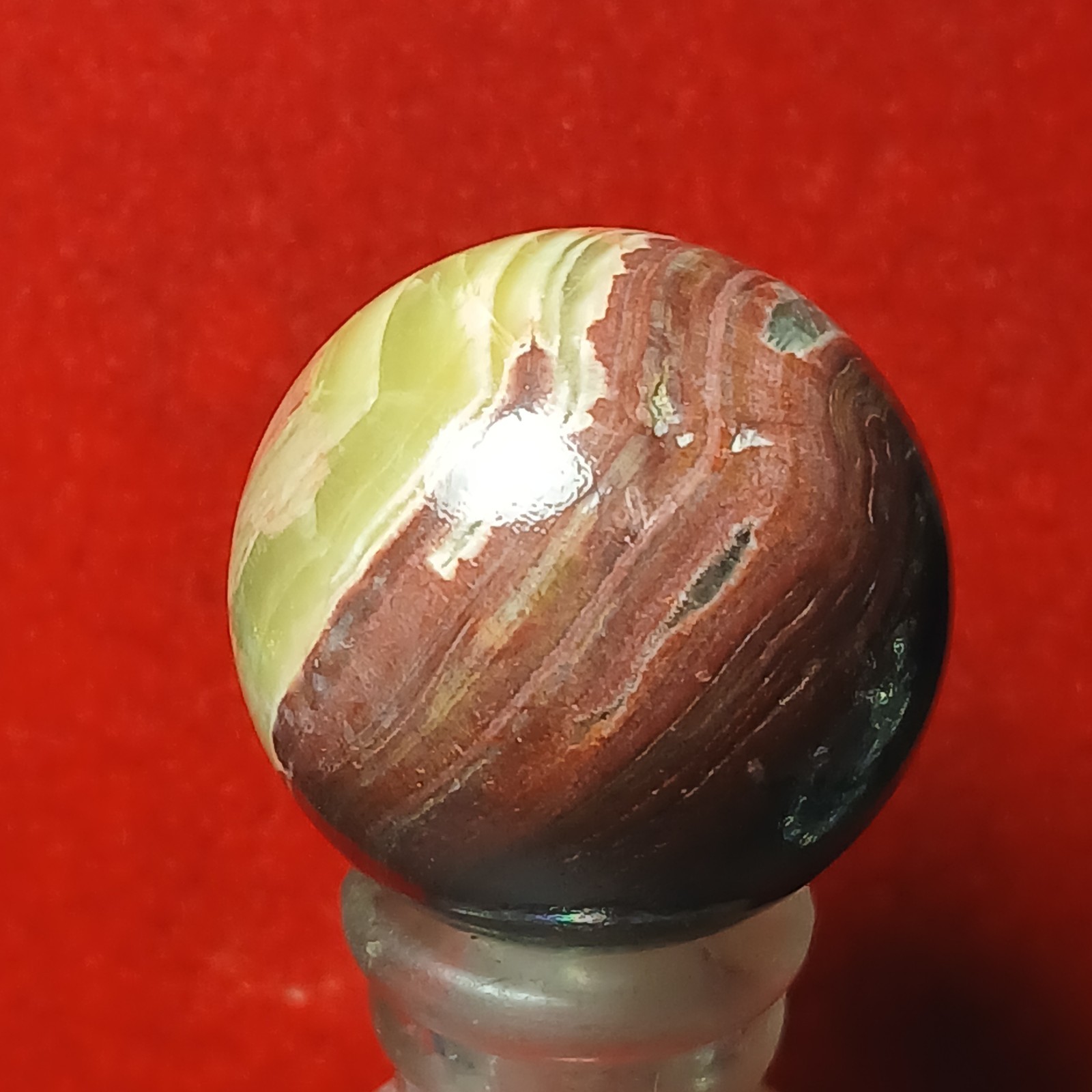 15/16″ NM Vtg Akro Lemonade Brick/ Oxblood Bullseye Agate Marble! Super C pics