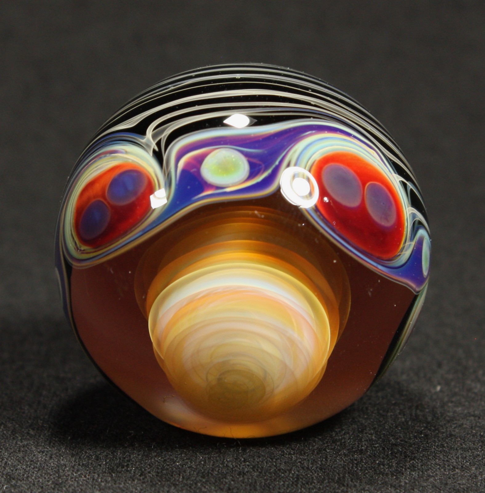 Juba Glass Handmade Marble 1.45″ Boro Lampwork Art 24K Gold and Silver Fume