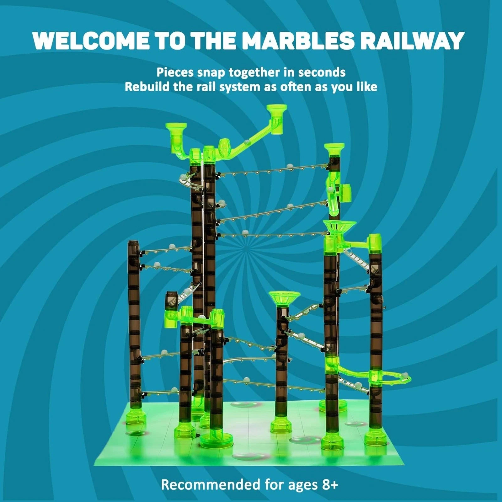 Marble Rails Starter Set, 200 pieces, Online App and Full-Color Instructions