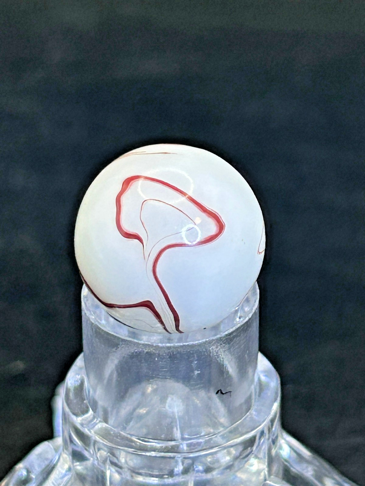 Vintage Akro Agate “The Thinker” Oxblood Red/White Swirl Marble .64″ Mint, #OB5