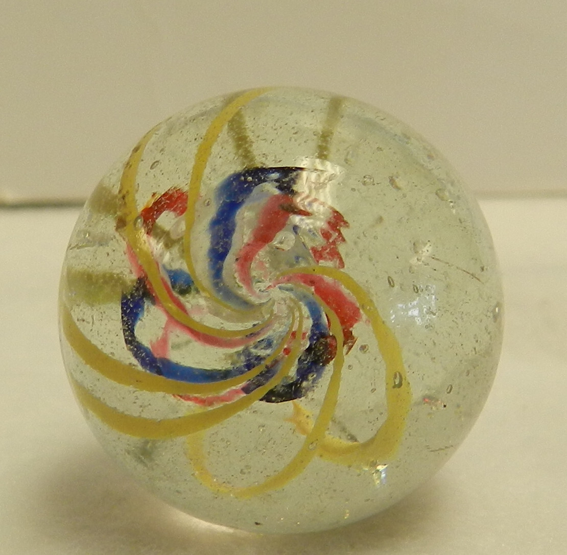 #18480m Very Nice Large Faceted Pontil German Handmade Swirl Marble .97 In Mint