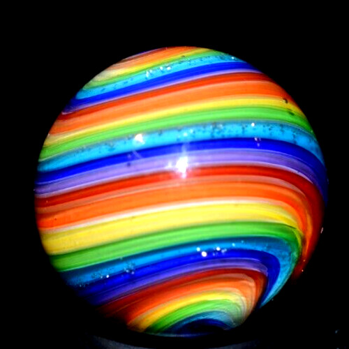 EDDIE SEESE GLASS MARBLE/.843″-BRIGHT DICHROIC RAINBOW-SUNFLOWER,ORANGE,RED,LIME