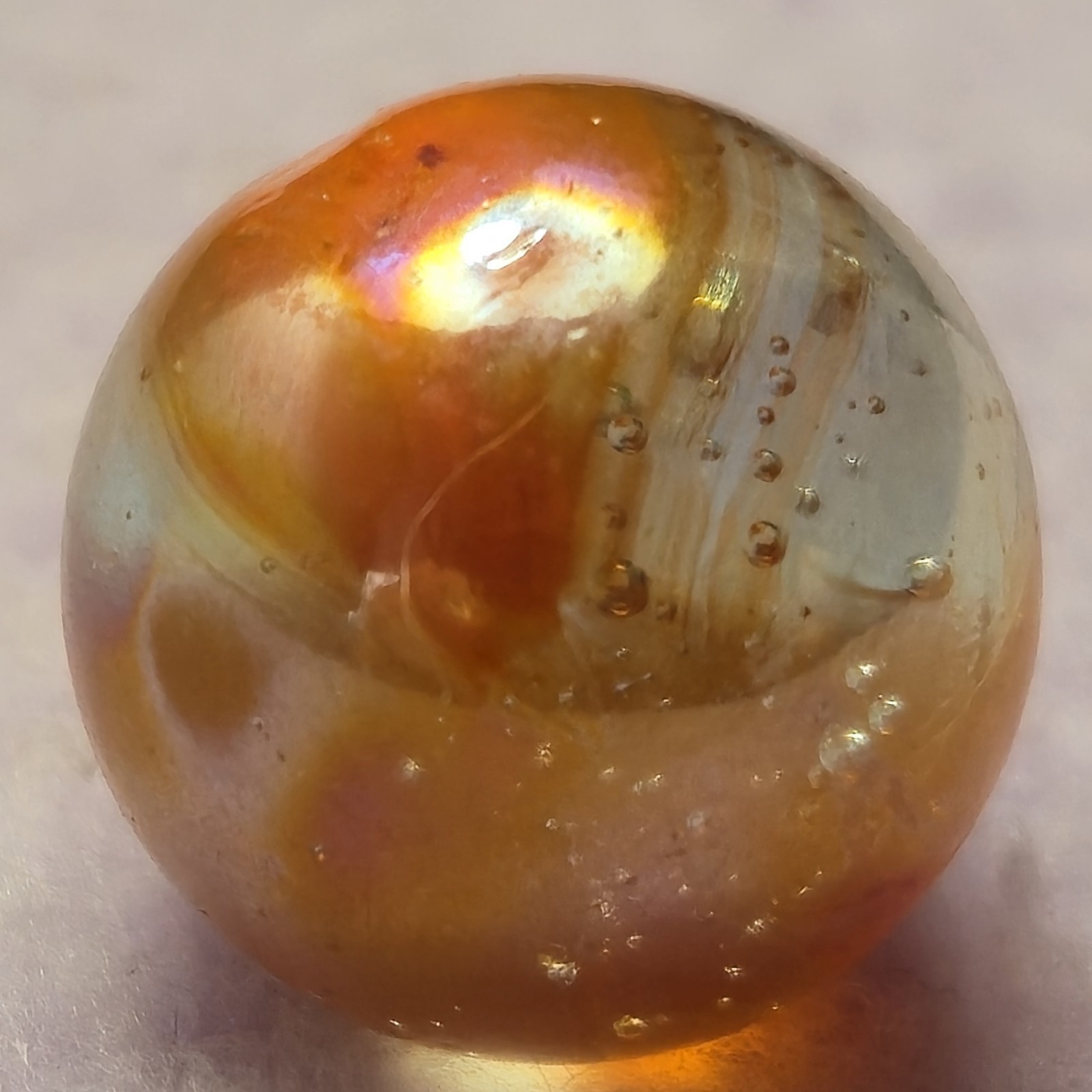 VINTAGE KOKOMO OPALESCENT GLASS CO .60″ MARBLE ORANGE RED CLEAR GLASS