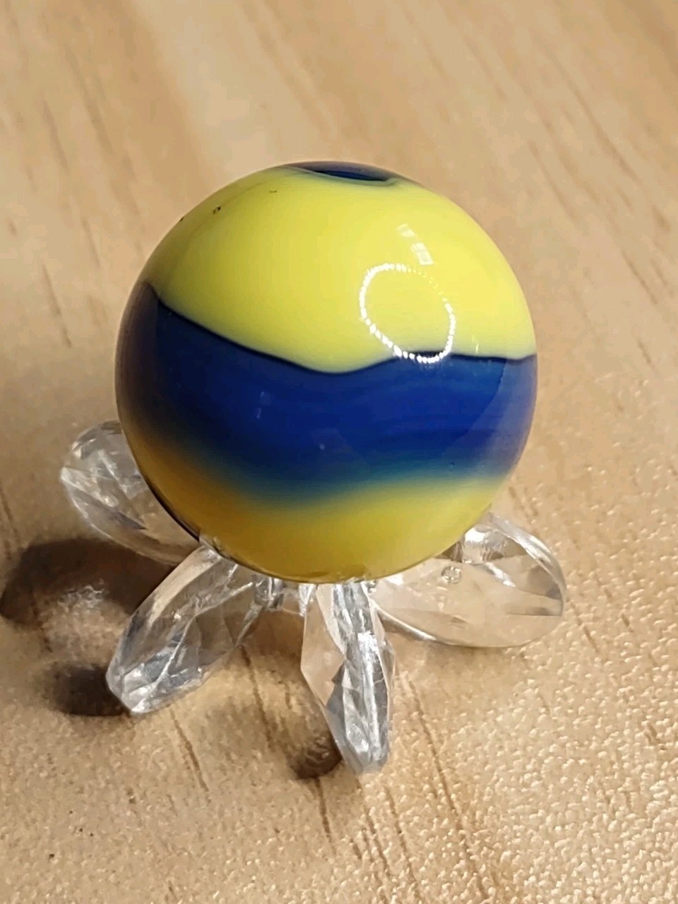 .72″ Yellow & Dark Blue – Akro Corkscrew Swirl Vintage Glass Marble Old Toys
