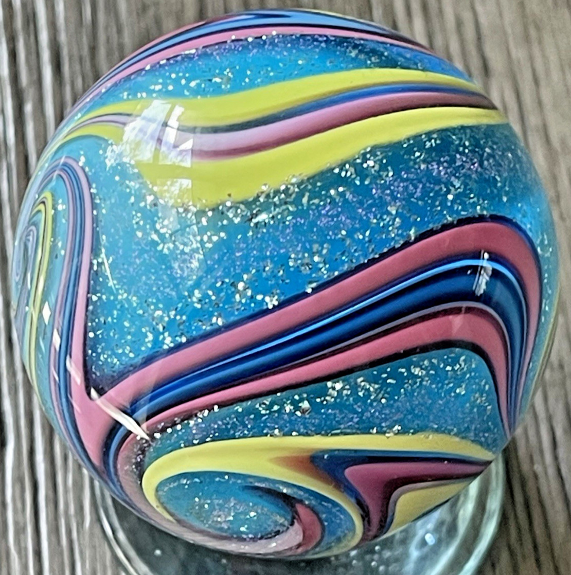 2007 EDDIE SEESE MARBLE “QUAD SPHERE” HANDMADE SIGNED DICHROIC GLASS ART 1.96″