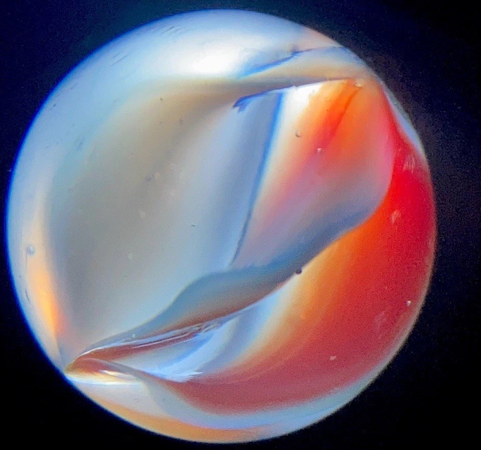 Vitro Agate Co. Hybrid Cat’s-Eye Marble 5 Vanes, Red, White & Blue .61 MINT
