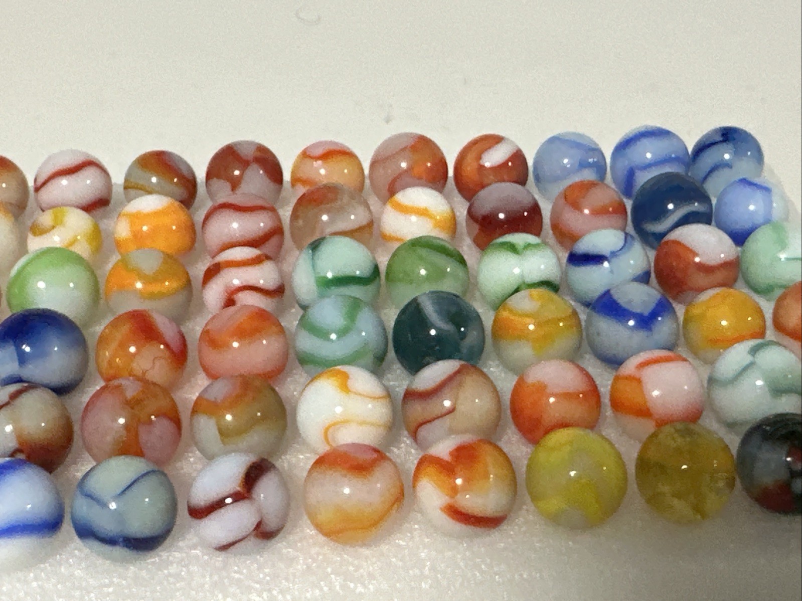 419 Mixed Lot Of 60 Vintage Peltier Rainbo Marbles!