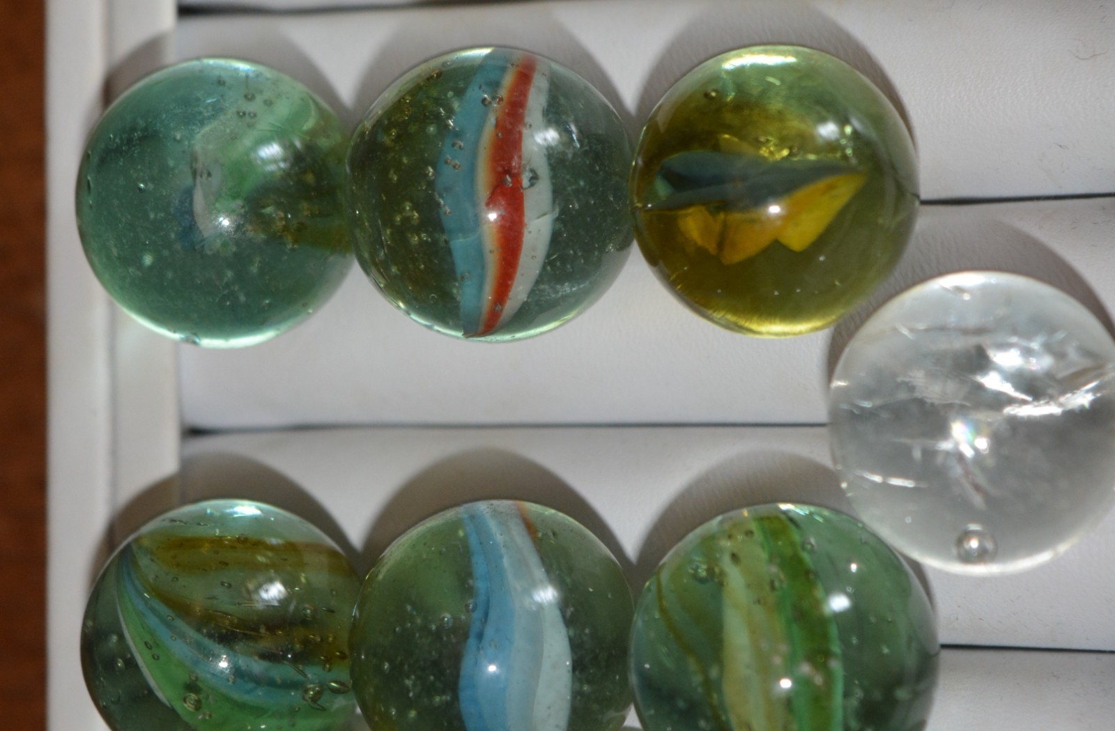 VTG Swirl CAT’S EYE Marbles 1960/70s (25) 3/4″ * 7/8″ * 1″ RIBBON Hand Blown