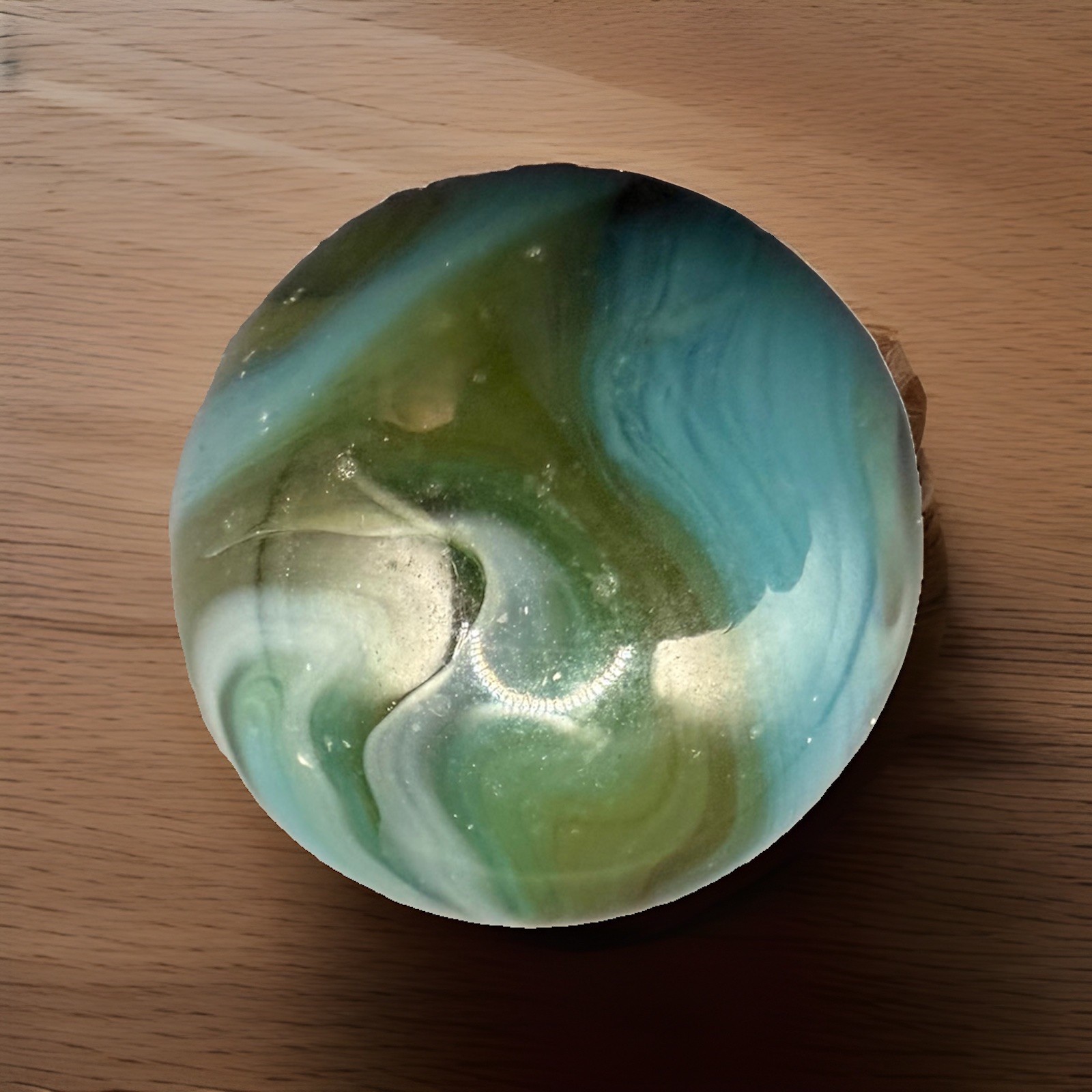 Blue Green White Swirl Glass Machine Made Toy Marble Approx. 0.93 in Diameter